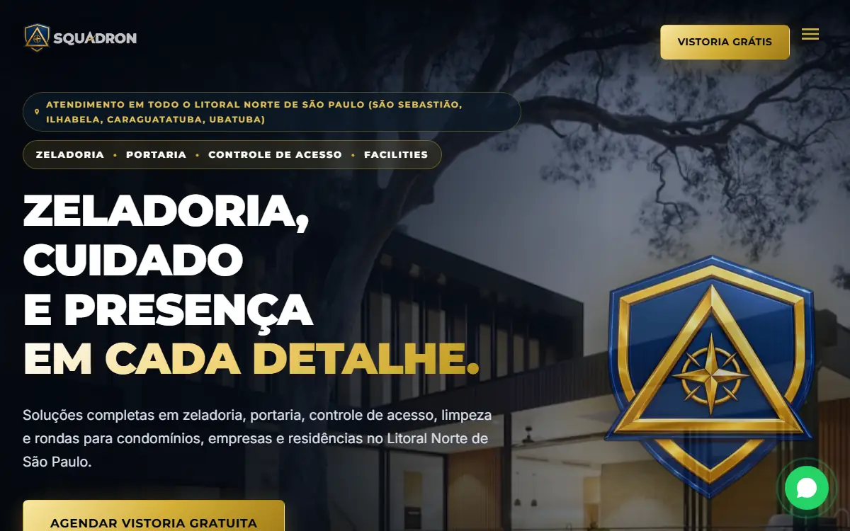 Página inicial do site Squadron Zeladoria